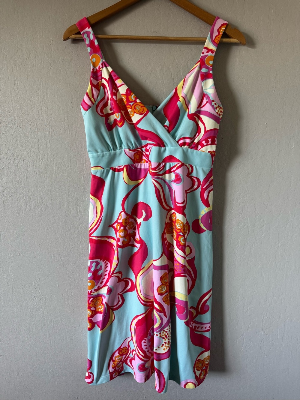 J. McLaughlin Floral Print Pink & Aqua Sleeveless V-Neck Sundress Dress Small